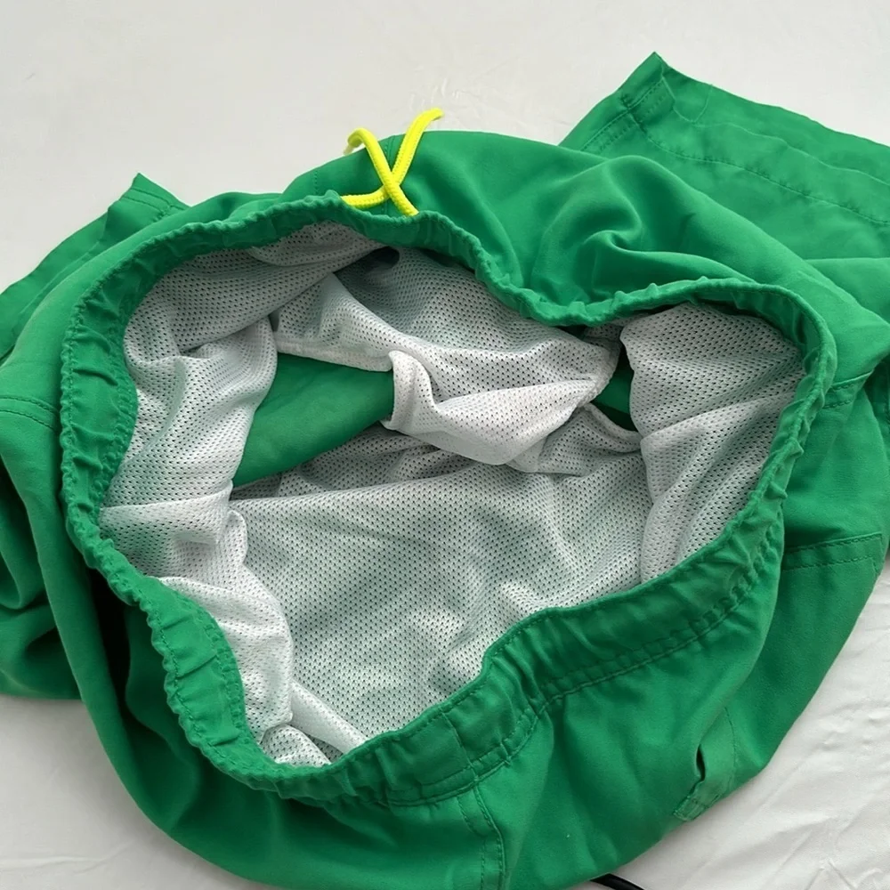 Lands End green mesh lined drawstring swim trunks
